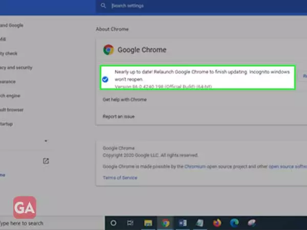 Update google chrome if required
