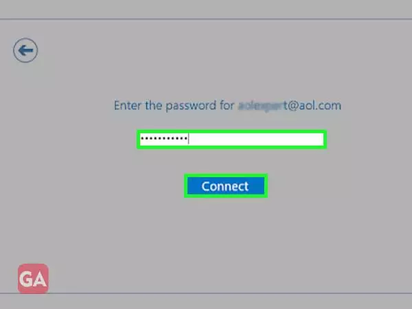 Enter your AOL mail password and click on connect