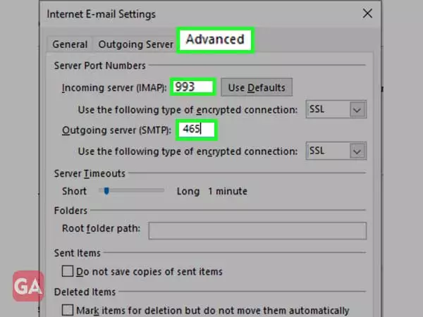 Select the IMAP or SMTP Settings