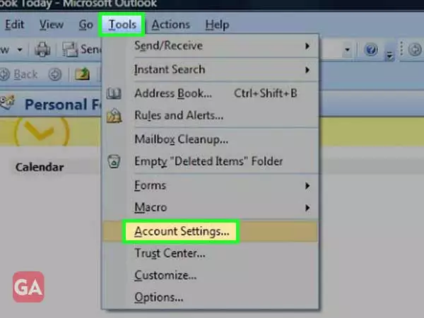 go to tools options and click on account settings