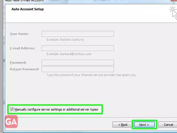 Choose the manually configure server settings or additional server types