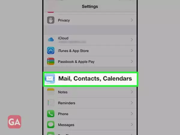 Click on Mail, Contact and Calendars Option