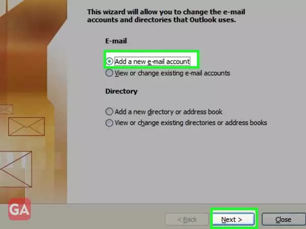 Add a new e-mail account
