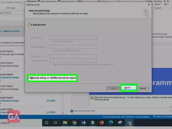 Select Manually configure server settings or additional server types