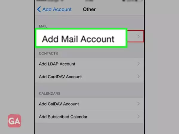 Tab in Add email account 