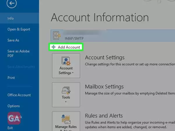 Go to Outlook Add Account Option