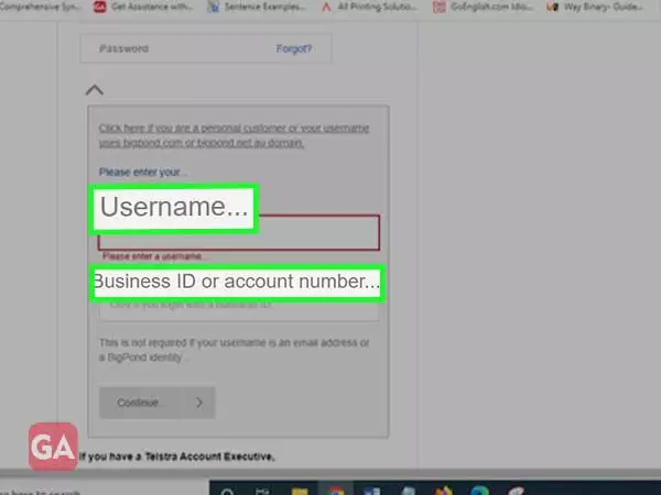 Enter your username and business ID or account number