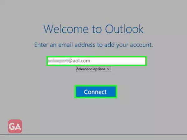 Enter AOL email address and press on connect