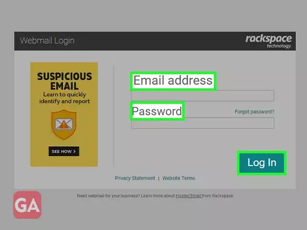 Go to the 'Rackspace Webmail Login Email Apps' website and there, enter the Rackspace email account ID, the Rackspace email account password, and then click the 'Login' button