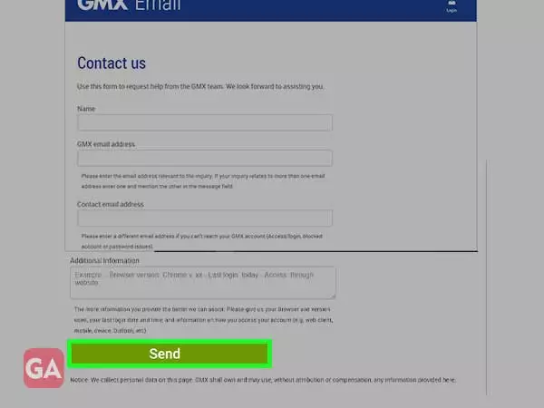 Fill out the contact form and click send