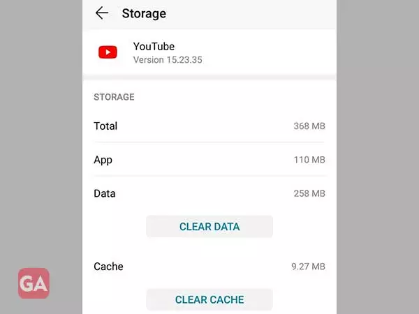 Clear the youtube app cache