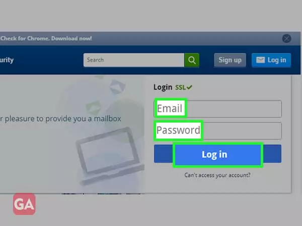 Enter Gmx email address, password and click log in
