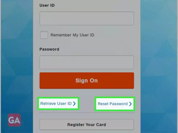 Click recover user ID or reset password