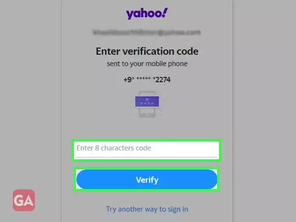 enter verification code and click on verify