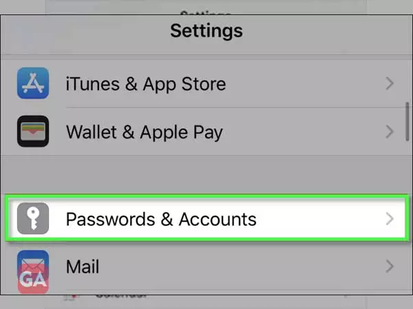 Tap on the ‘Passwords & Accounts’ option