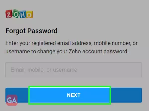 Enter email, mobile or username and click next