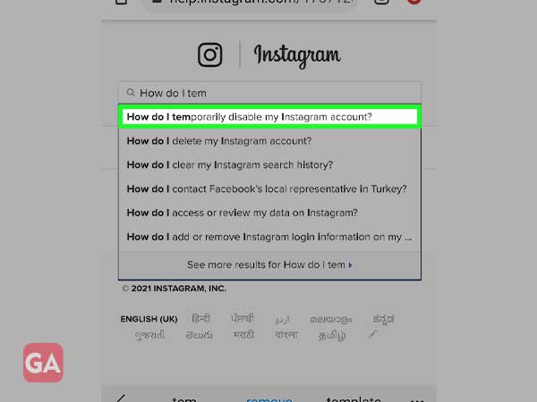 tap to ‘How Do I Temporarily Disable my Instagram Account?’