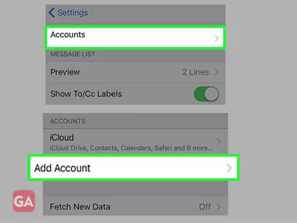 Touch account and then touch add account