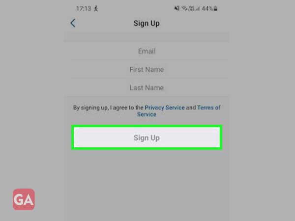 Enter your personal information and tap sign up