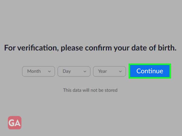 Enter date of birth and click continue