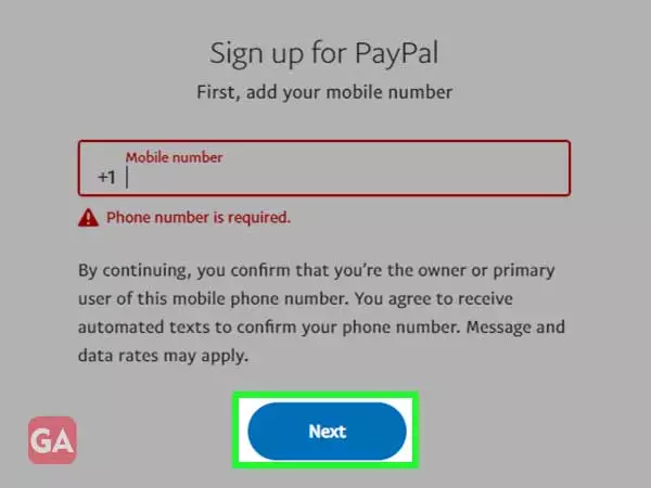 Enter your phone number, click next