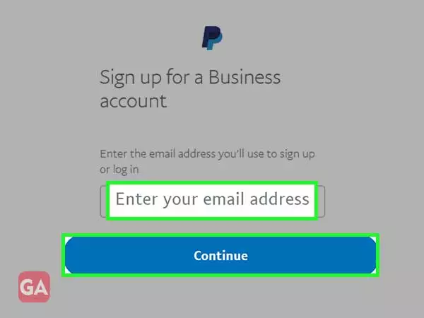 For business account, enter email address, click next