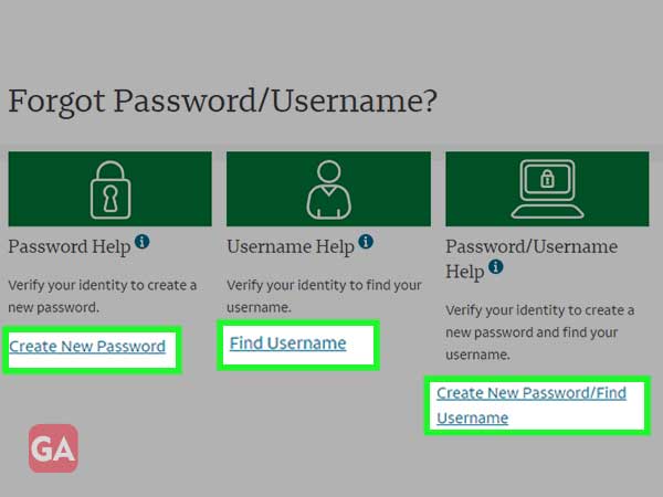 Click on create new password or find username option