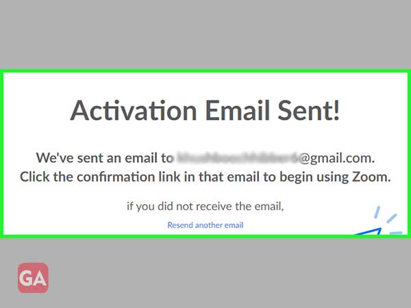 Activation email sent