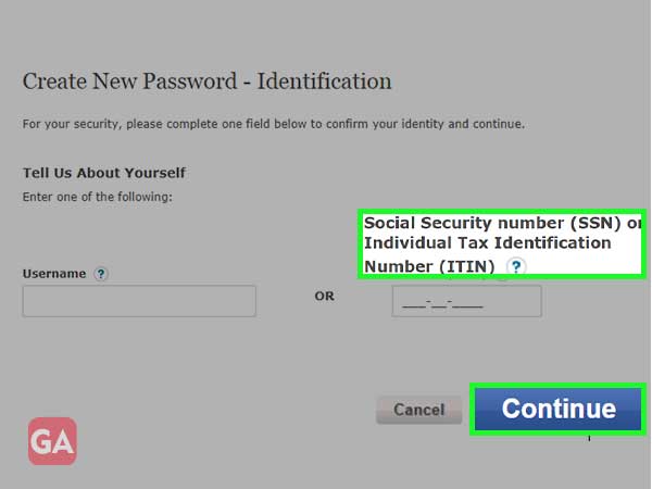 Enter the social security number and click continue