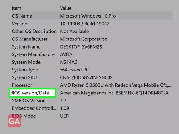 Look for BIOS Version/Date in the System Information window