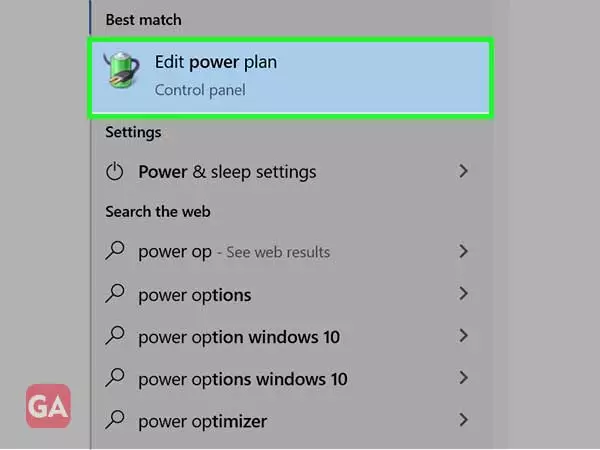 Open Search box, type ‘Power Options’ and click on ‘Edit Power Plan'