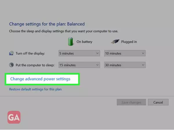 Click on ‘Change Advanced Power Settings