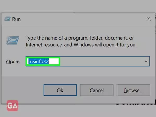 In Run dialog box, type ‘msinfo32’ and press ‘Enter'