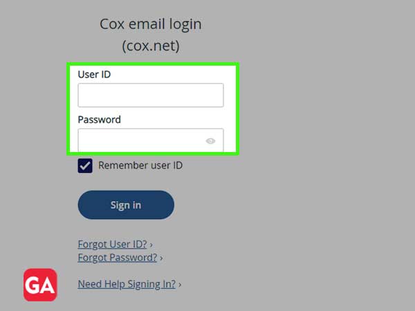 Go to Cox.net email login page and enter your User ID along with Password