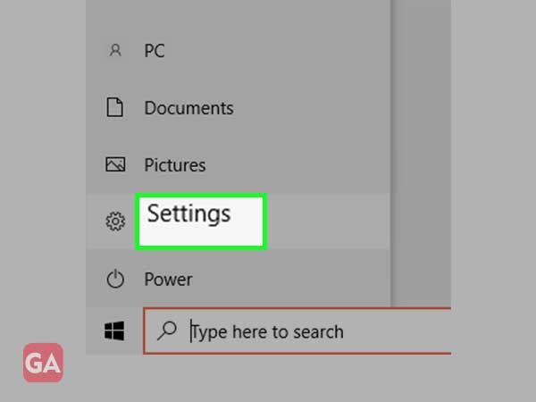 Click on the Windows icon and then, click on ‘Settings’ icon
