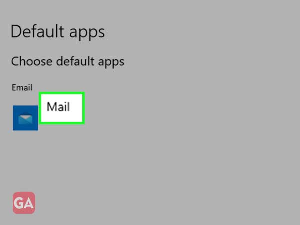 In the default section, click on 'Mail' to change the default mail application or program