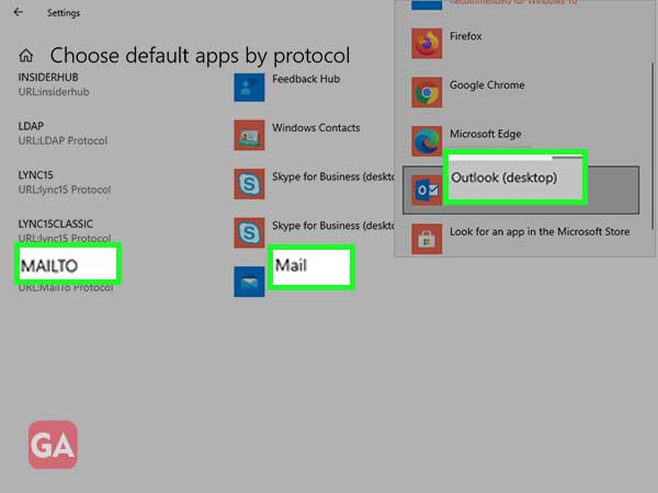 Find ‘Mailto’ and click on ‘Mail’ to select the desired email app to set as default by protocol