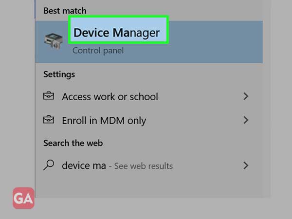 Go to device manager using search bar of start menu