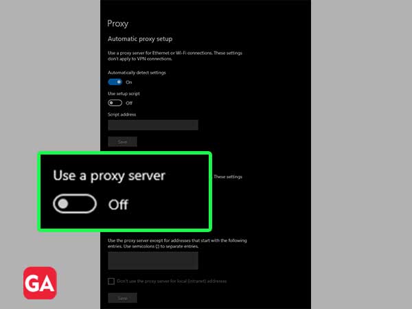 Turn off the ‘Use a proxy server’ option