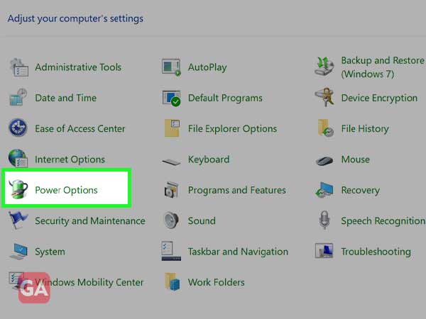 Click on Power Options in Control Panel