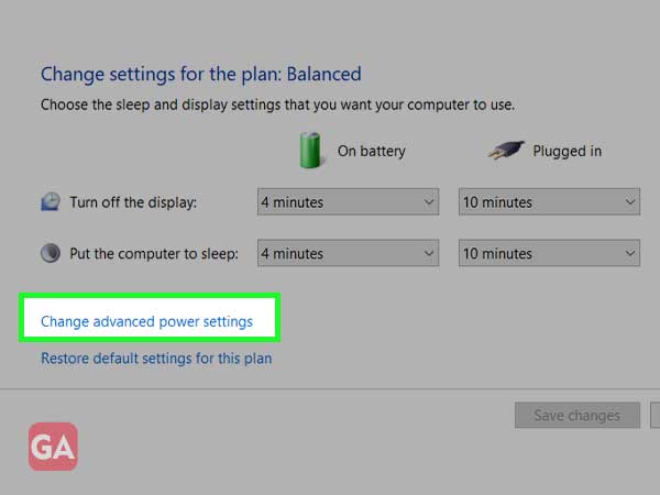 Click on change advanced power settings