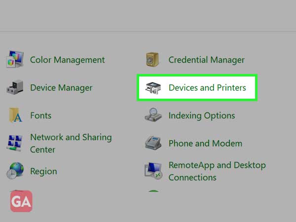 click on devices and printers in the control panel