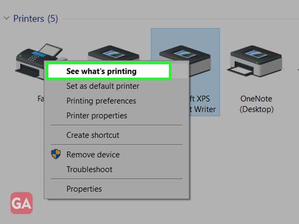 Right-click on your printer and click on ‘See what’s printing’