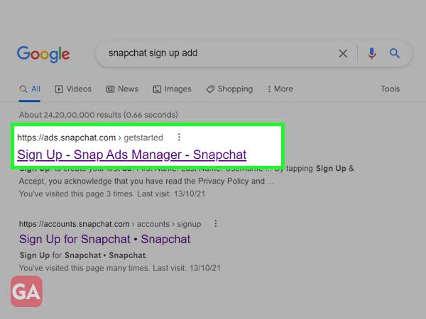 Sign up for Snapchat business account 