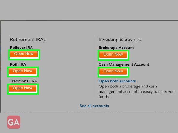 click on open now to open fidelity account