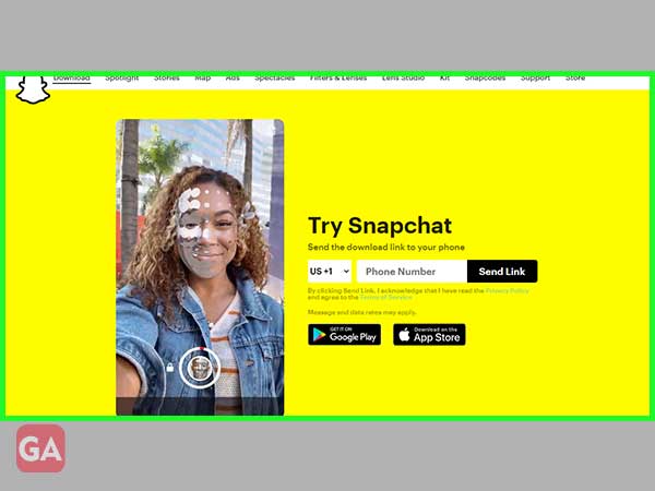 Enter phone number via Snapchat web browser