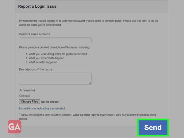 report login issue to Facebook