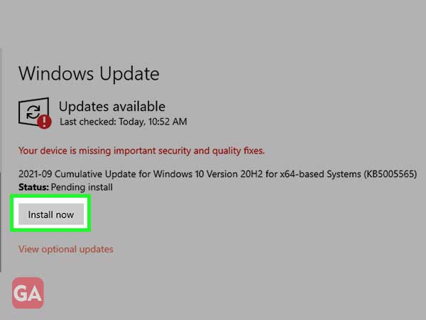 Click on install now to get the Windows 10 update