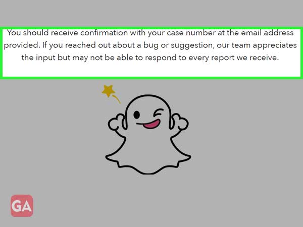 Confirmation notification from Snapchat Support