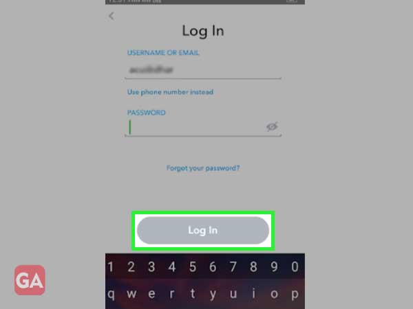 Enter Login details from Snapchat